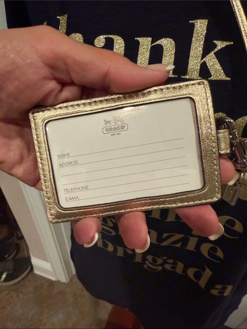 NWT Coach Signature Card Holder Lanyard in Metallic Gold and Brown